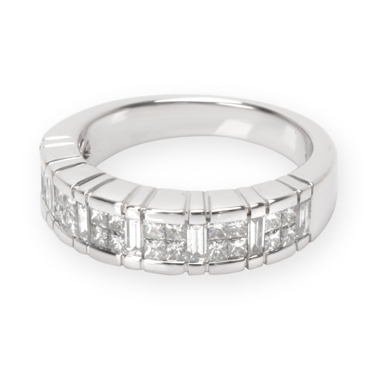 Princess & Baguette Diamond Band in 18K White Gold 0.81 CTW