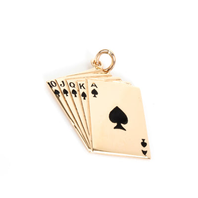 Vintage Flush Hand Cards Charm in 14K Yellow Gold