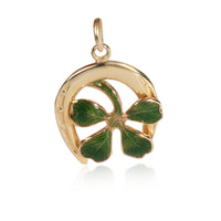 Vintage Horseshoe Four Leaf Clover Lucky Charm in 14K Yellow Gold