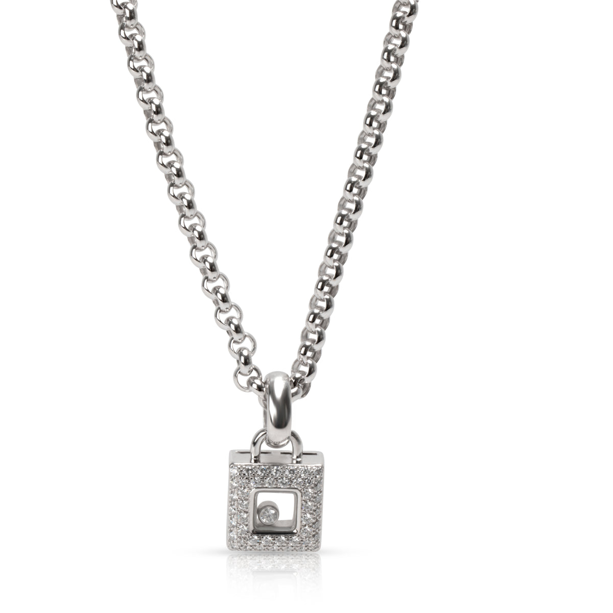Chopard Happy Diamonds Square Necklace in 18K White Gold 0.50 CTW