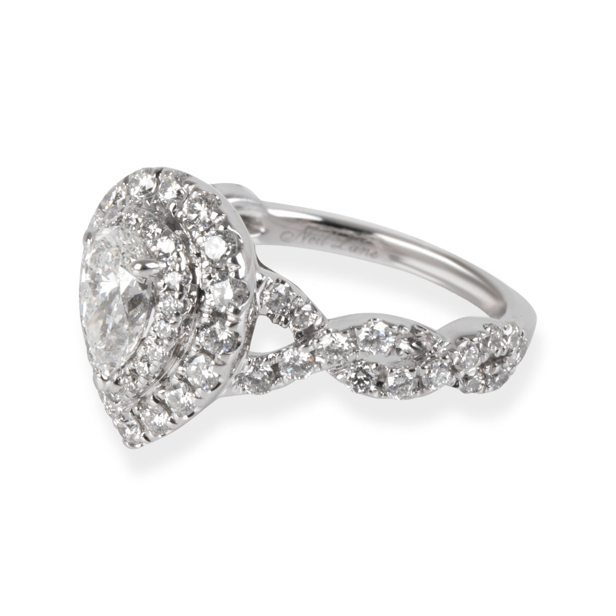 Neil Lane Double Halo Pear Diamond Engagement Ring in 14K White Gold 1.12 ctw