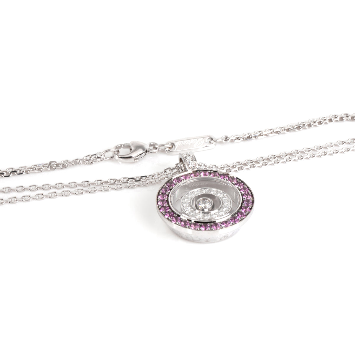 Chopard Happy Spirit Diamond & Pink Sapphire Necklace in 18K White Gold 0.33 CTW