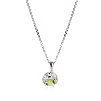 Diamond Halo Peridot Necklace in 18K White Gold Green 0.28 CTW