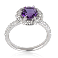 Kitty Halo Amethyst Diamond Ring in 18K White Gold Purple 0.53 CTW