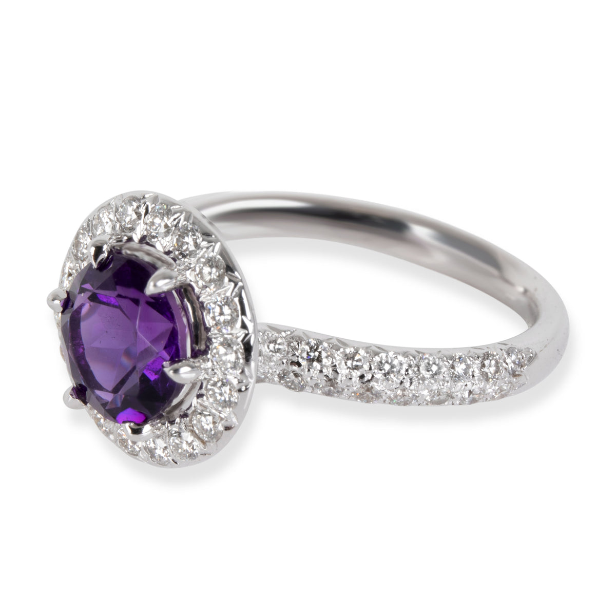 Kitty Halo Amethyst Diamond Ring in 18K White Gold Purple 0.53 CTW