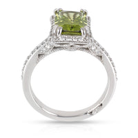 Cushion Peridot Diamond Ring in 14K White Gold 0.33 CTW