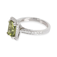 Cushion Peridot Diamond Ring in 14K White Gold 0.33 CTW