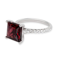 Garnet &  Diamond Engagement Ring in Platinum 0.5 CTW