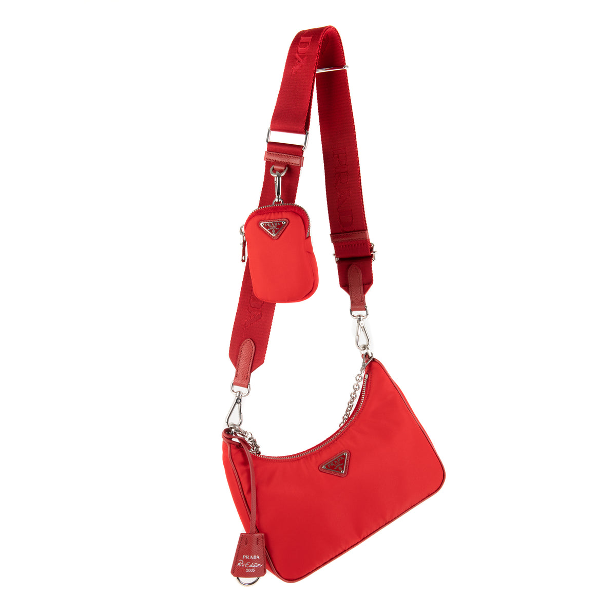 Prada Red Nylon Pochette Evening Top Handle Satchel Shoulder Bag
