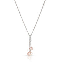 Diamond & Pink Pearl Drop Necklace in 14K White Gold 0.10 CTW