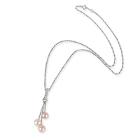 Diamond & Pink Pearl Drop Necklace in 14K White Gold 0.10 CTW
