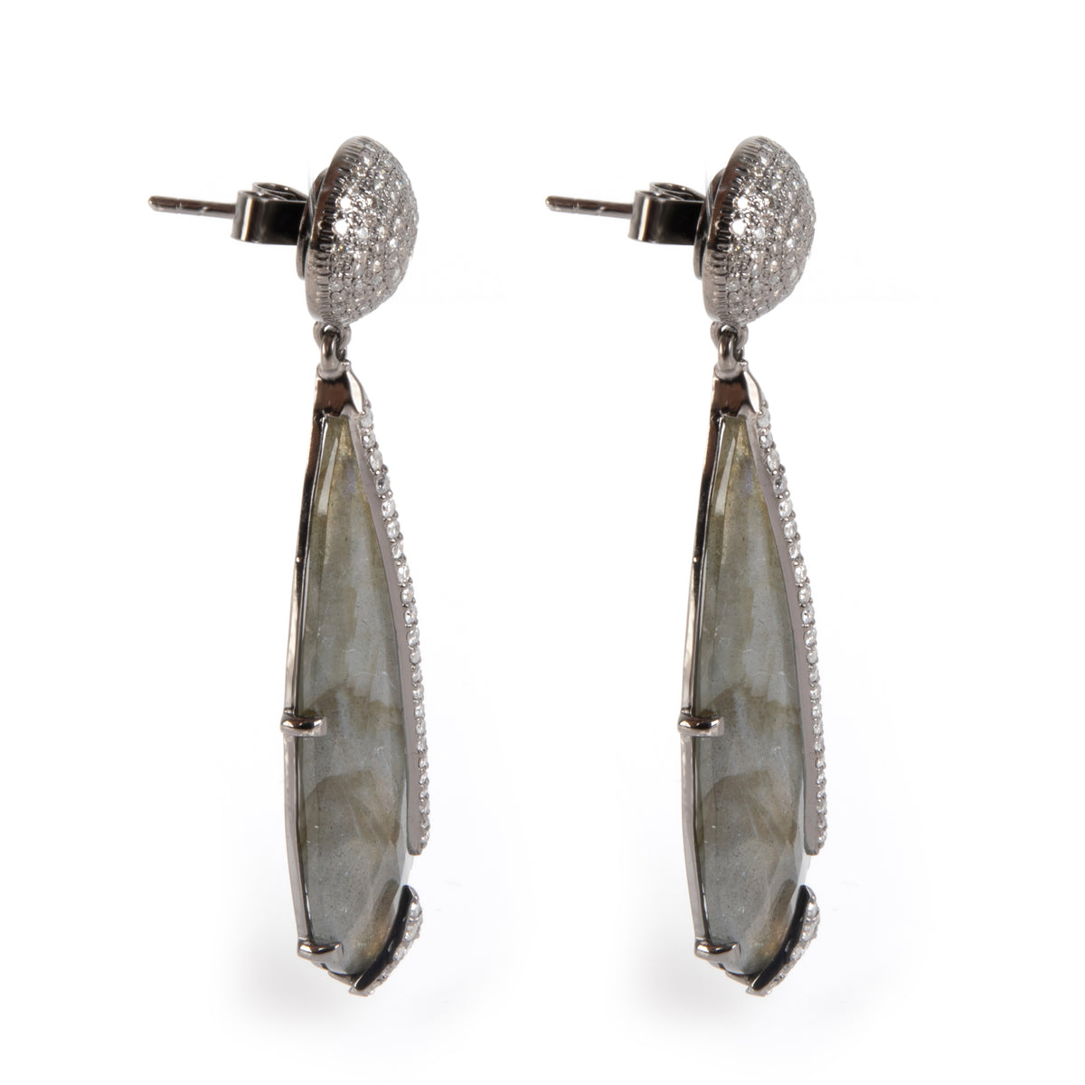 Sheryl Lowe Spike Earrings with Labradorite & Diamond in Sterling Silver 0.5 CTW