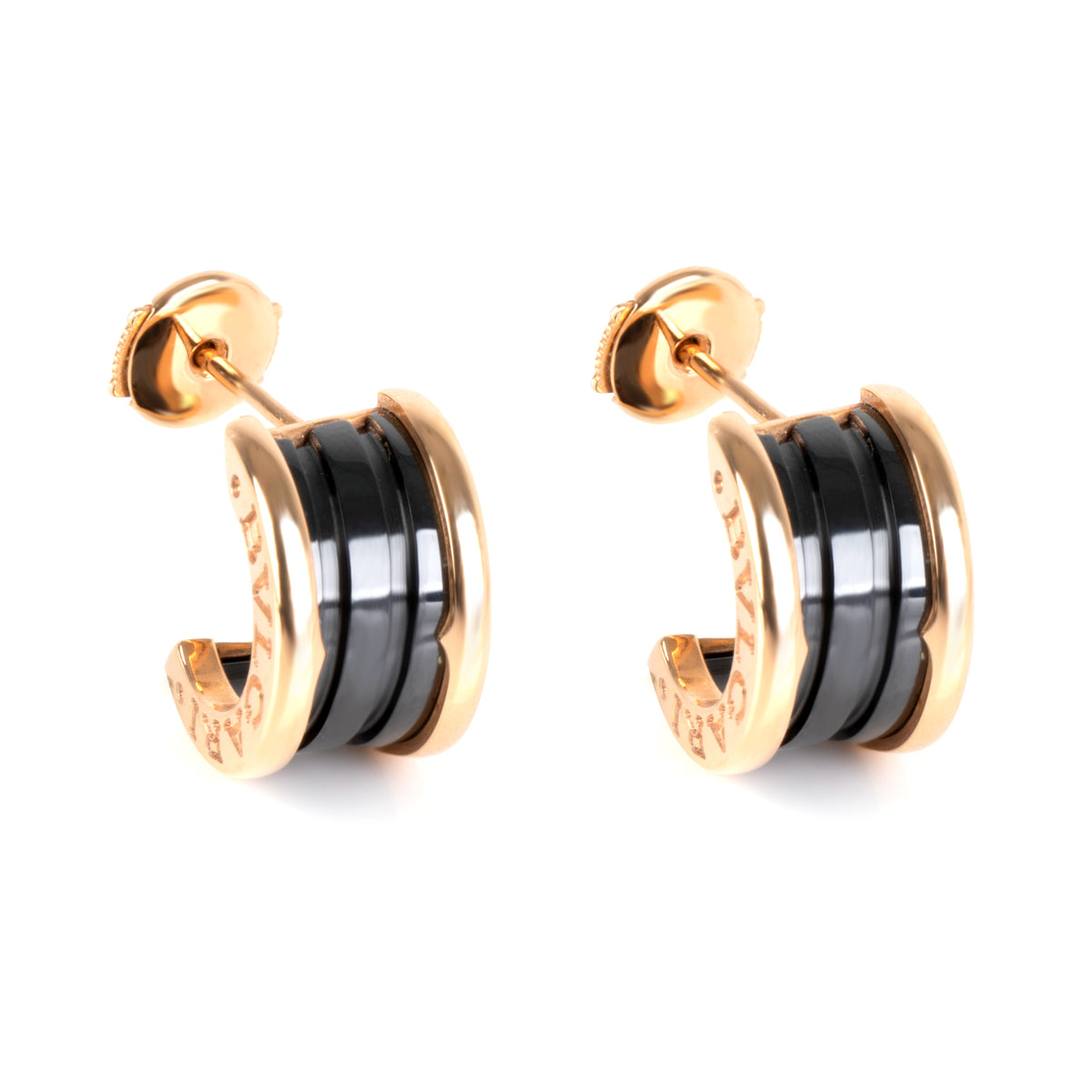 Bulgari B.zero1 Black Ceramic Hoop Earrings in 18K Rose Gold