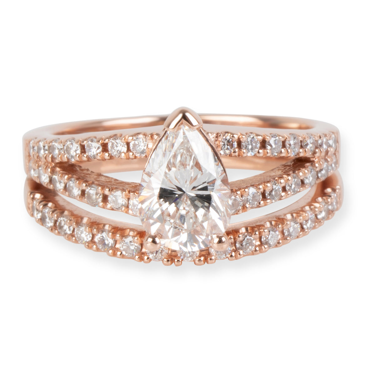 Pear Shape Diamond Engagement Ring in 14K Rose Gold G VS2 1.46 CTW