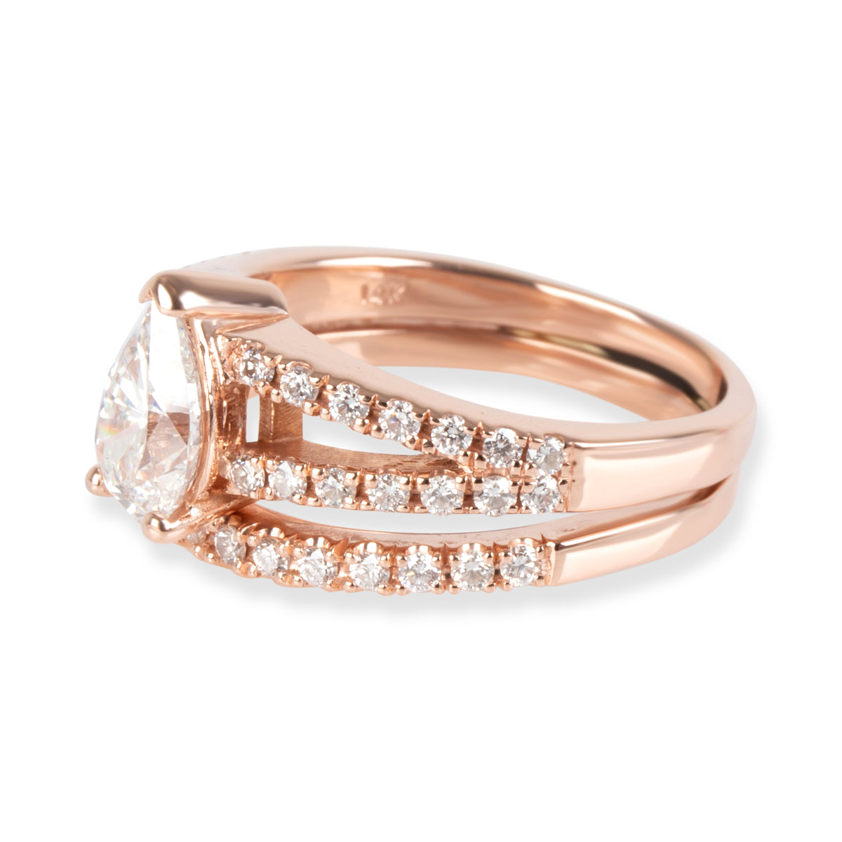 Pear Shape Diamond Engagement Ring in 14K Rose Gold G VS2 1.46 CTW