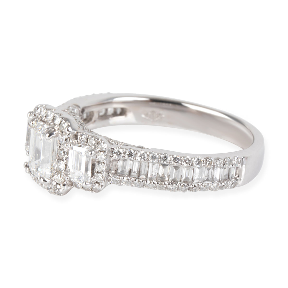 Helzberg 3 Stone Emerald Diamond Engagement Ring in 14K White Gold 1.6 CTW