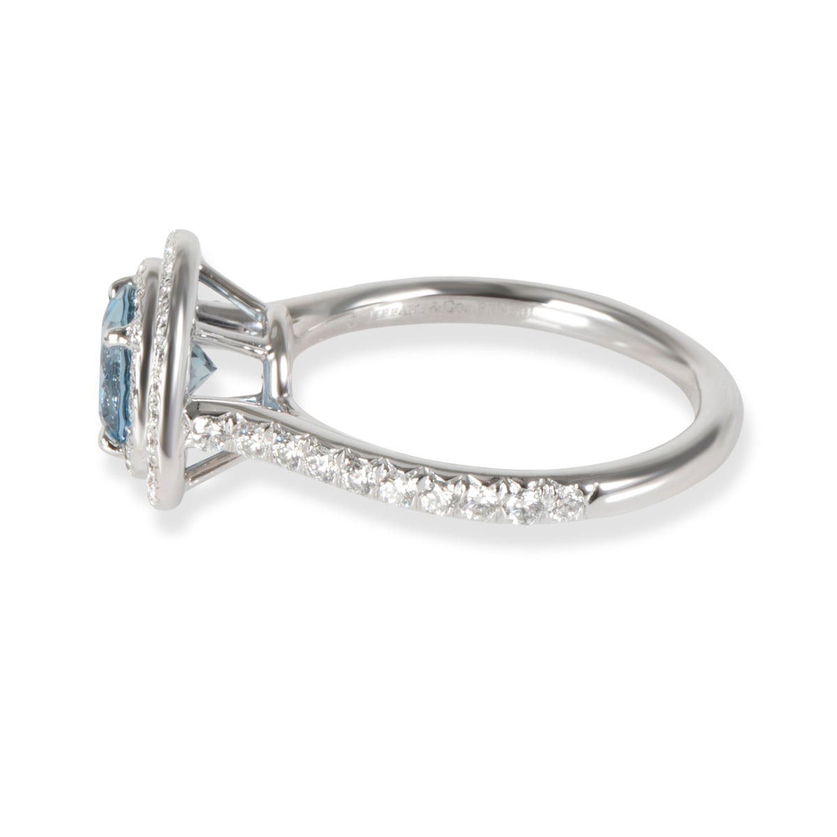 Tiffany & Co. Soleste Aquamarine Diamond Ring in 950 Platinum 0.46 CTW