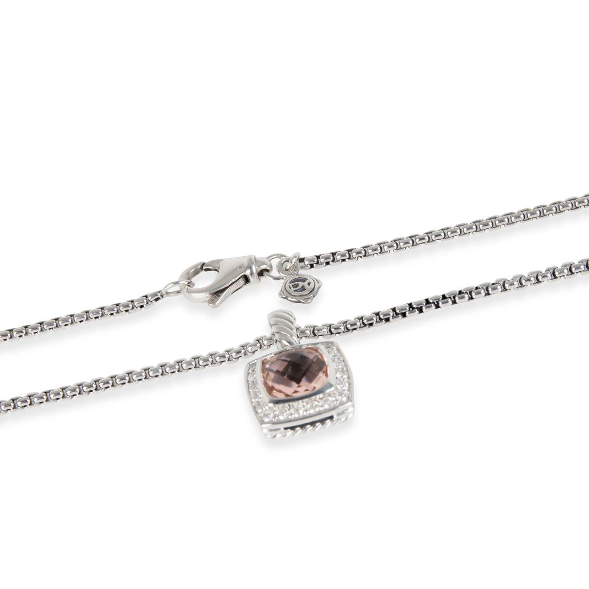 David Yurman Albion Morganite Diamond Necklace in  Sterling Silver 0.17 CTW