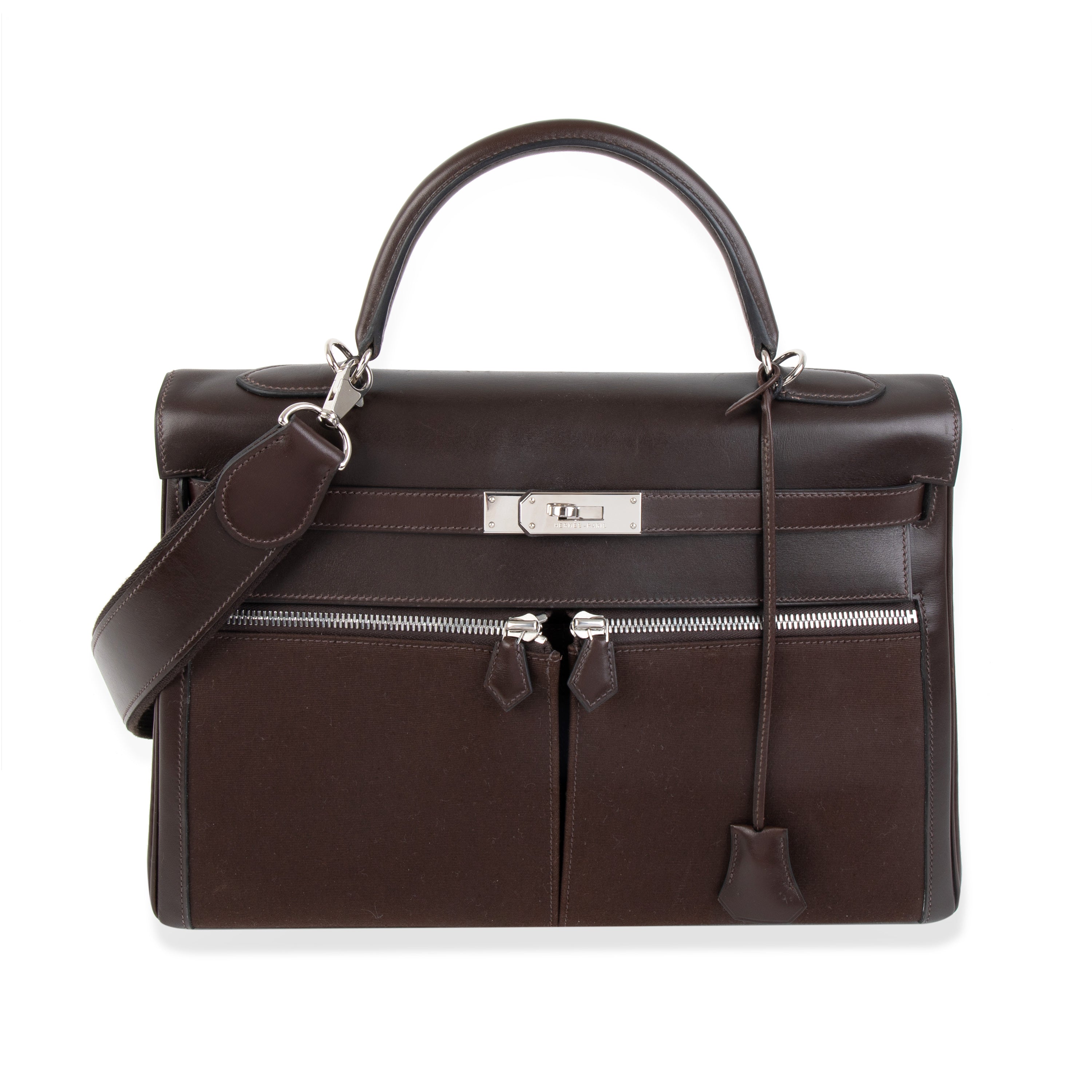 Hermès Chocolate Box Calf Leather & Canvas Kelly Lakis 35 Bag – FashionsZila