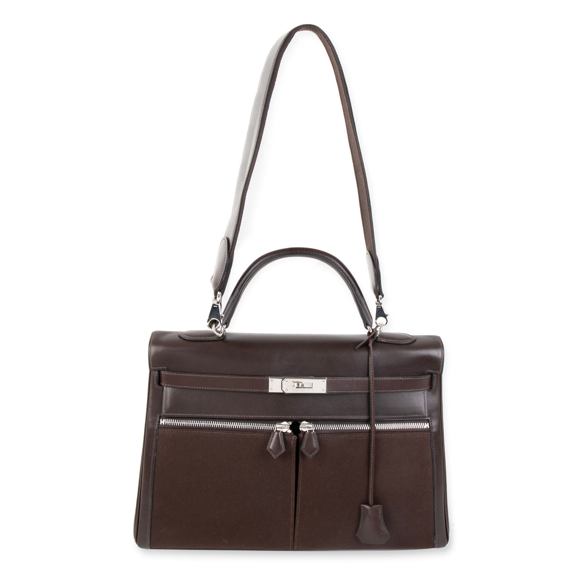 Hermès Chocolat Box Calf Leather & Canvas Kelly Lakis 35 Bag