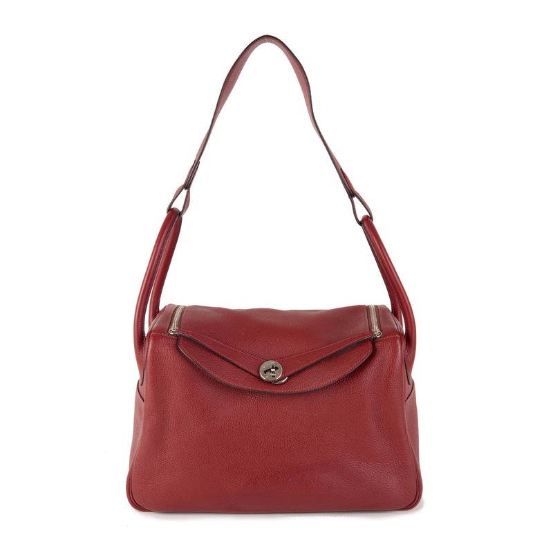 Hermès Rouge Garance Clémence Leather Lindy 34