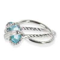 David Yurman Cable Wrap Blue Topaz Diamond Ring in Sterling Silver Blue 0.28 CTW