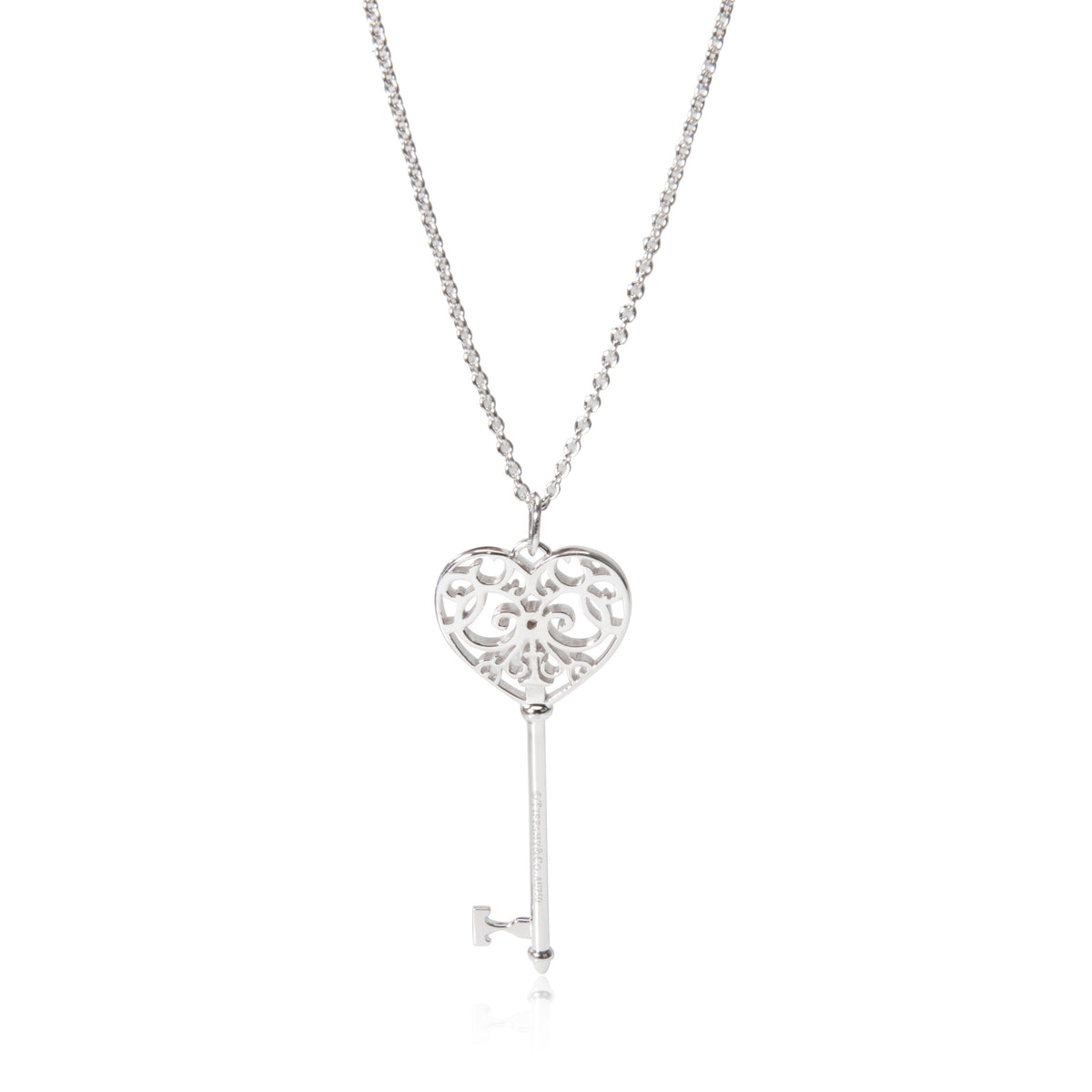 Tiffany & Co. Heart Keys Diamond Necklace in 18K White Gold 0.02 CTW