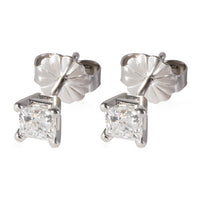 GIA Certified Princess Cut Diamond Stud Earrings in 14K White Gold D-F/I2 0.52CT