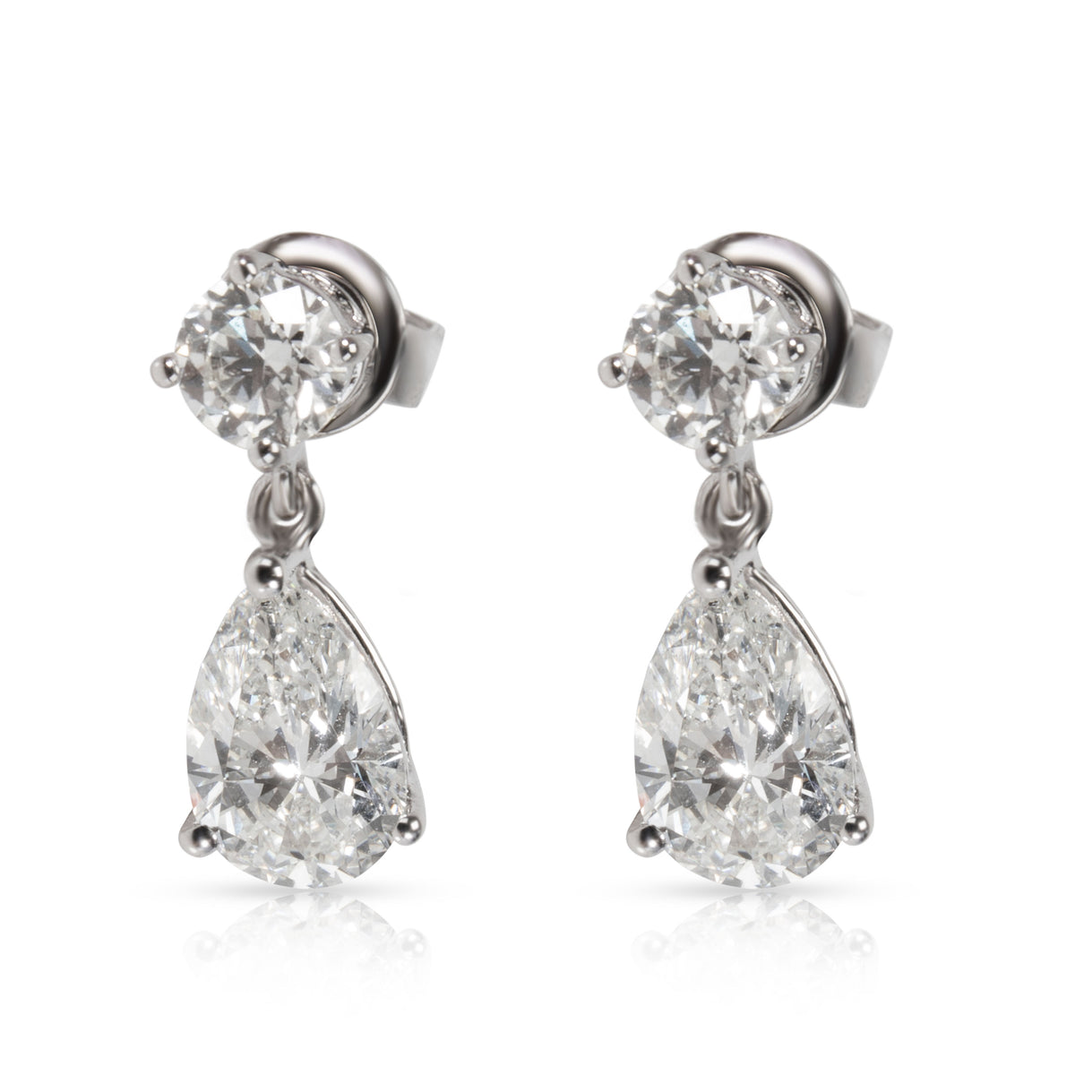 Teardrop Pear Shape Diamond Drop Earrings in 18K White Gold G IF-VS2 2.00 CTW