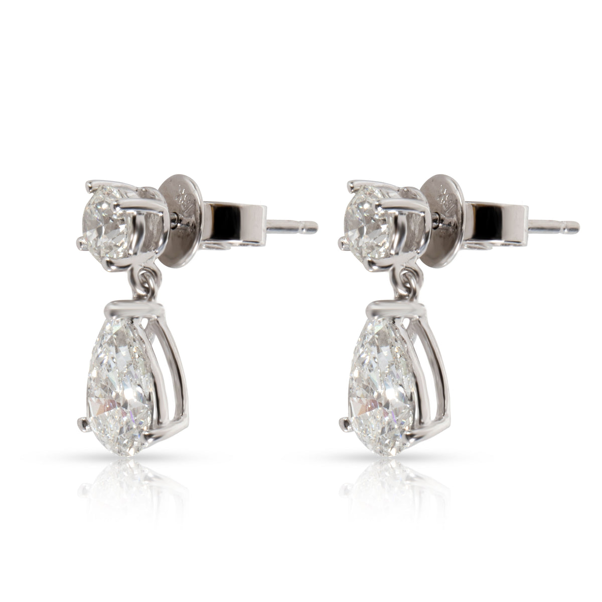 Teardrop Pear Shape Diamond Drop Earrings in 18K White Gold G IF-VS2 2.00 CTW