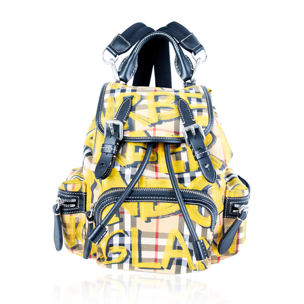 Burberry Yellow Check Print Graffiti Small Rucksack myGemma SG Item 105502