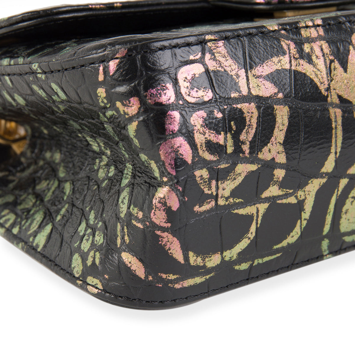 Chanel Black Crocodile Embossed Graffiti Reissue 2.55 224 Mini Flap Bag