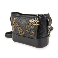 Chanel Black Aged Calfskin Quilted Charms Small Gabrielle Bag