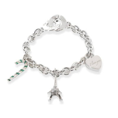 Tiffany & Co. Candy Cane, Eiffel Tower & Heart Charm Bracelet in Sterling Silver