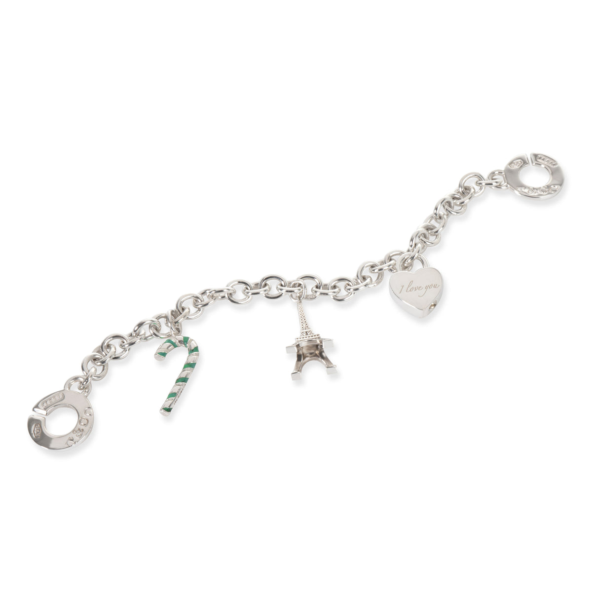 Tiffany & Co. Candy Cane, Eiffel Tower & Heart Charm Bracelet in Sterling Silver