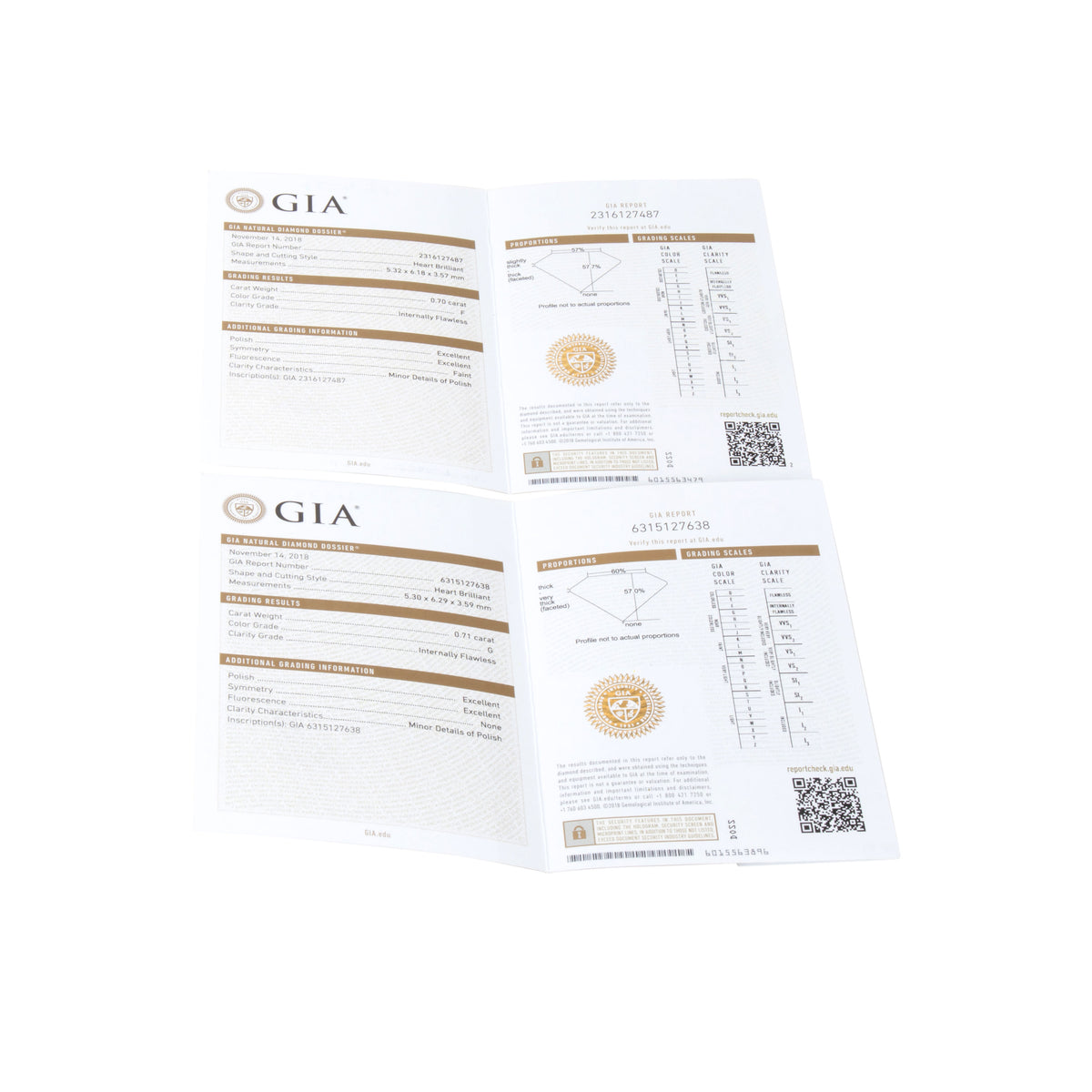 GIA Certified Heart Shape Diamond Stud Earring in 18K White Gold F-G IF 1.62 CTW