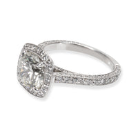 Diamond Halo Engagement Ring in 18K White Gold GIA Certified J SI2 1.86 CTW