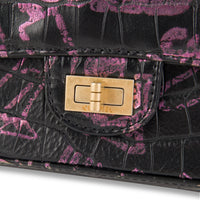 Chanel Black Crocodile Embossed Graffiti Reissue 2.55 224 Mini Flap Shoulder Bag