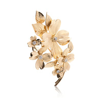 Vintage Flower Diamond Brooch in 14K Yellow Gold 0.15 CTW