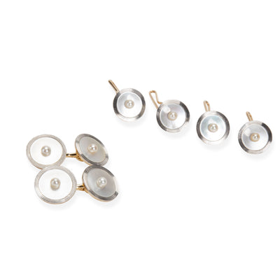 Tiffany & Co. Mother Of Pearl Cufflinks & Dress Studs in 14K Gold & Platinum