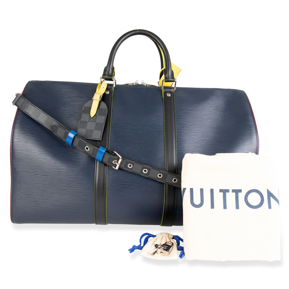Authentic Louis Vuitton 2 piece Epi Leather Luggage Tag and Poignet Blue.