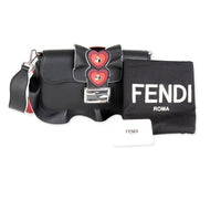 Fendi Black Leather Heart-Stud Wave Baguette Shoulder Bag