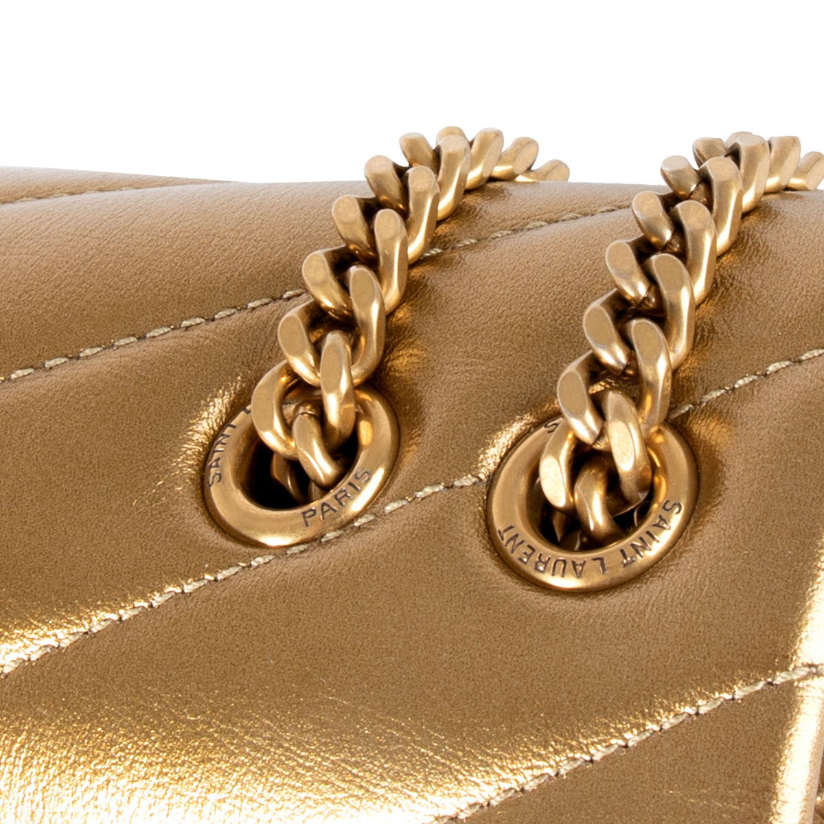 Saint Laurent Gold Matelassé Calfskin Leather Loulou Small Shoulder Bag