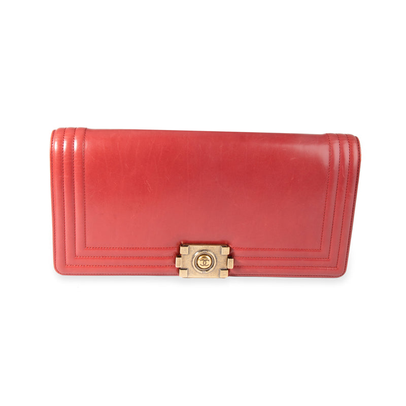 Chanel Red Calfskin Leather Boy Clutch