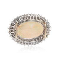 Vintage Diamond Halo Opal Slider Pendant in 14K Yellow Gold 2.88 CTW