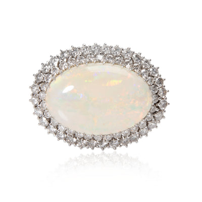 Vintage Diamond Halo Opal Slider Pendant in 14K Yellow Gold 2.88 CTW