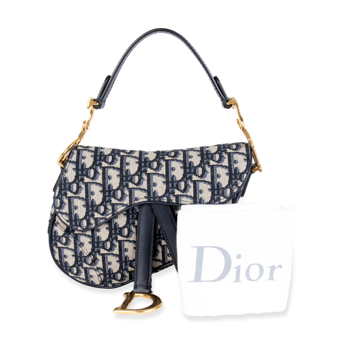 Dior Blue Mini Oblique Saddle Cloth Cloth ref.1021657 - Joli Closet