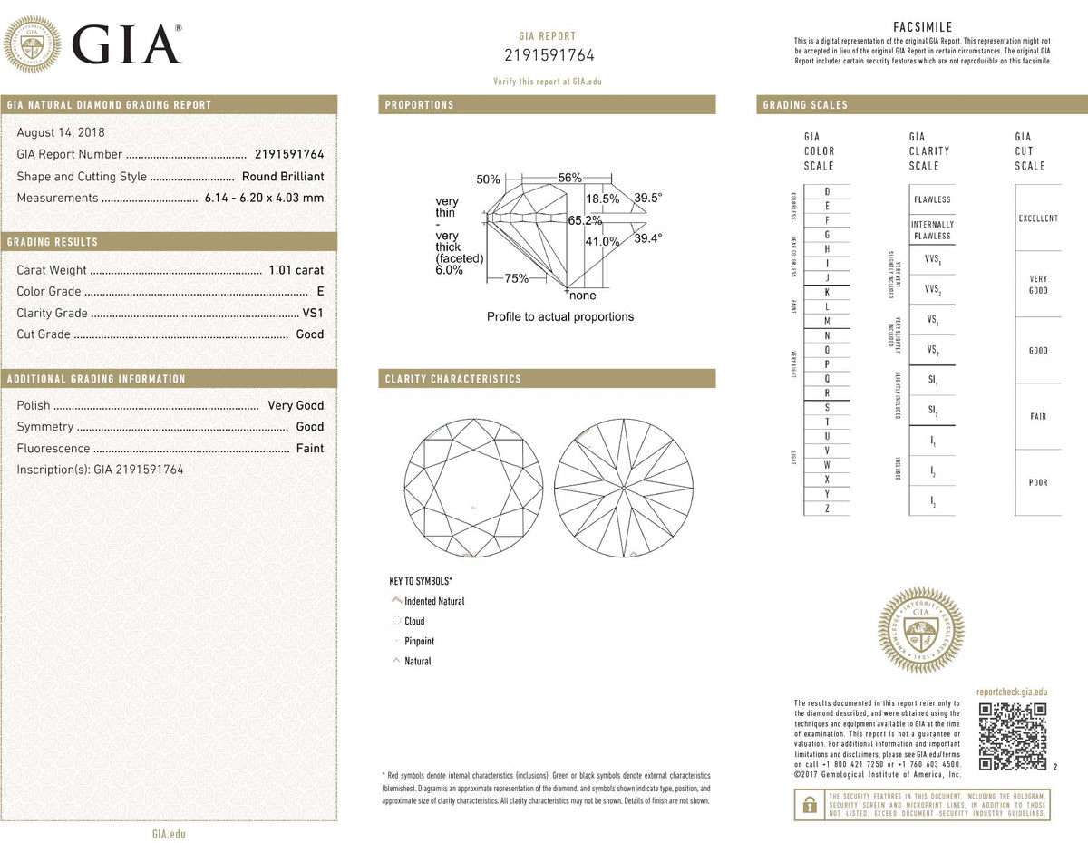 GIA Certified 1.01 Ct Round cut E VS1 Loose Diamond