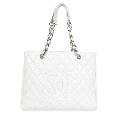 Chanel White Caviar Quilted Grand Shopping Tote