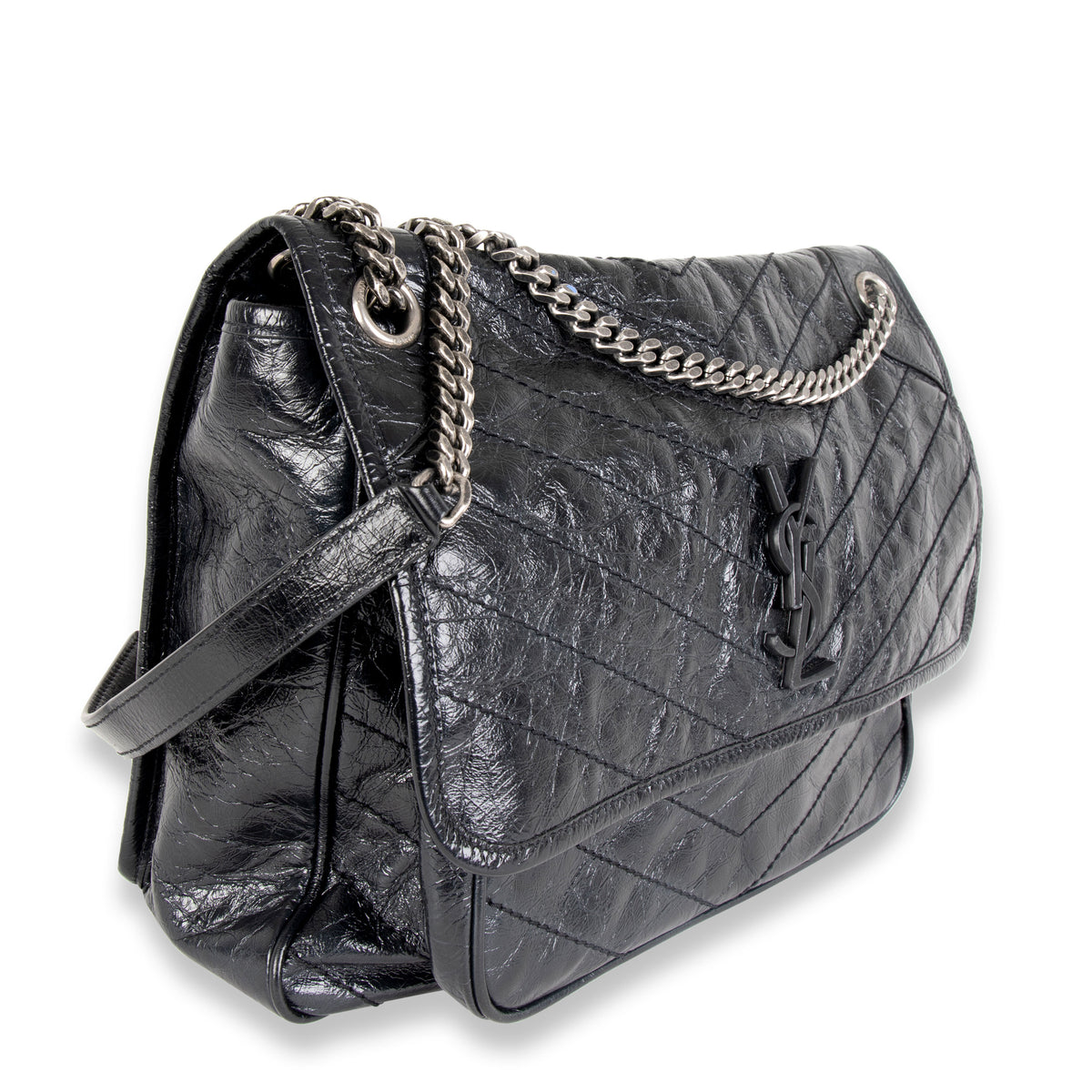 Saint Laurent Black Crinkled Calf Niki Medium Flap-Top Shoulder Bag –  myGemma